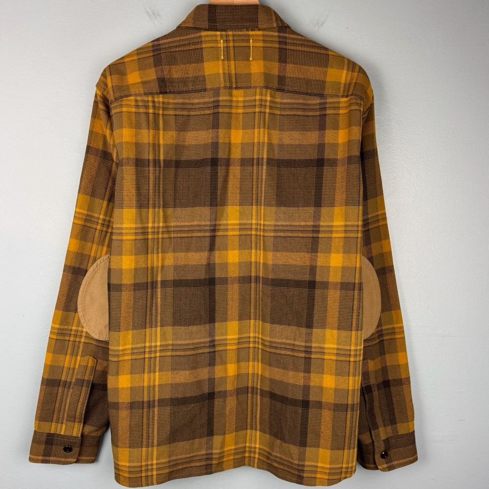 LL Bean Todd Snyder Mens Large Yellow Plaid Elbow Patch Button Up Flannel Shirt - Picture 6 of 9